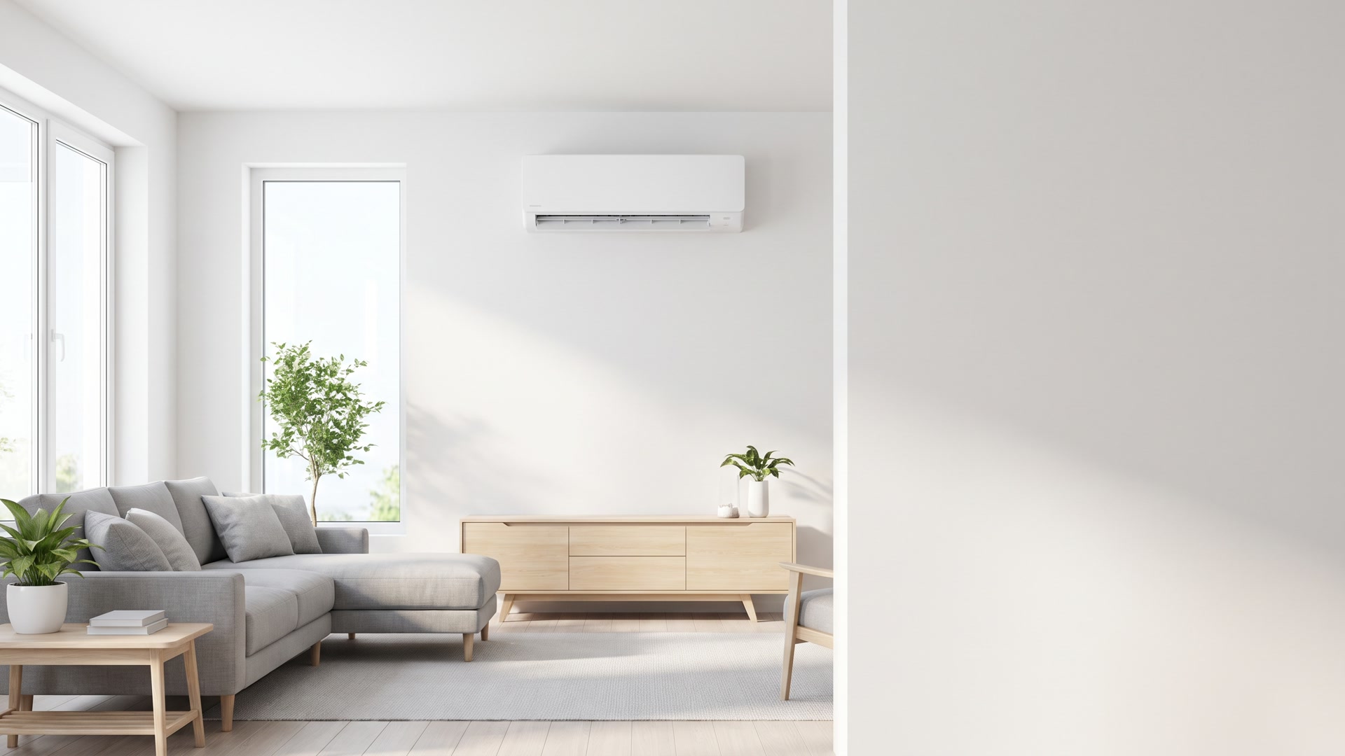 Ductless mini-split unit mounted on a wall
